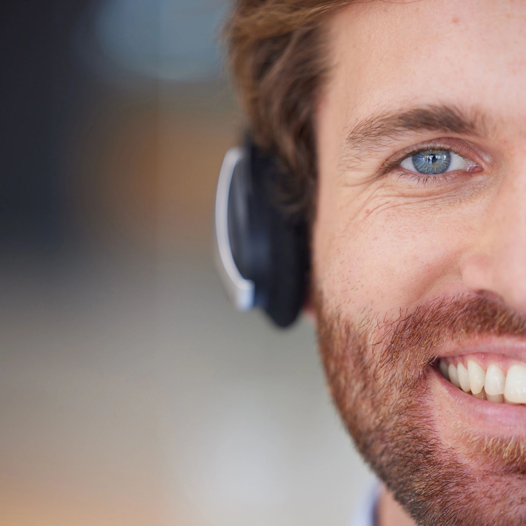 Customer support agent wearing a headset