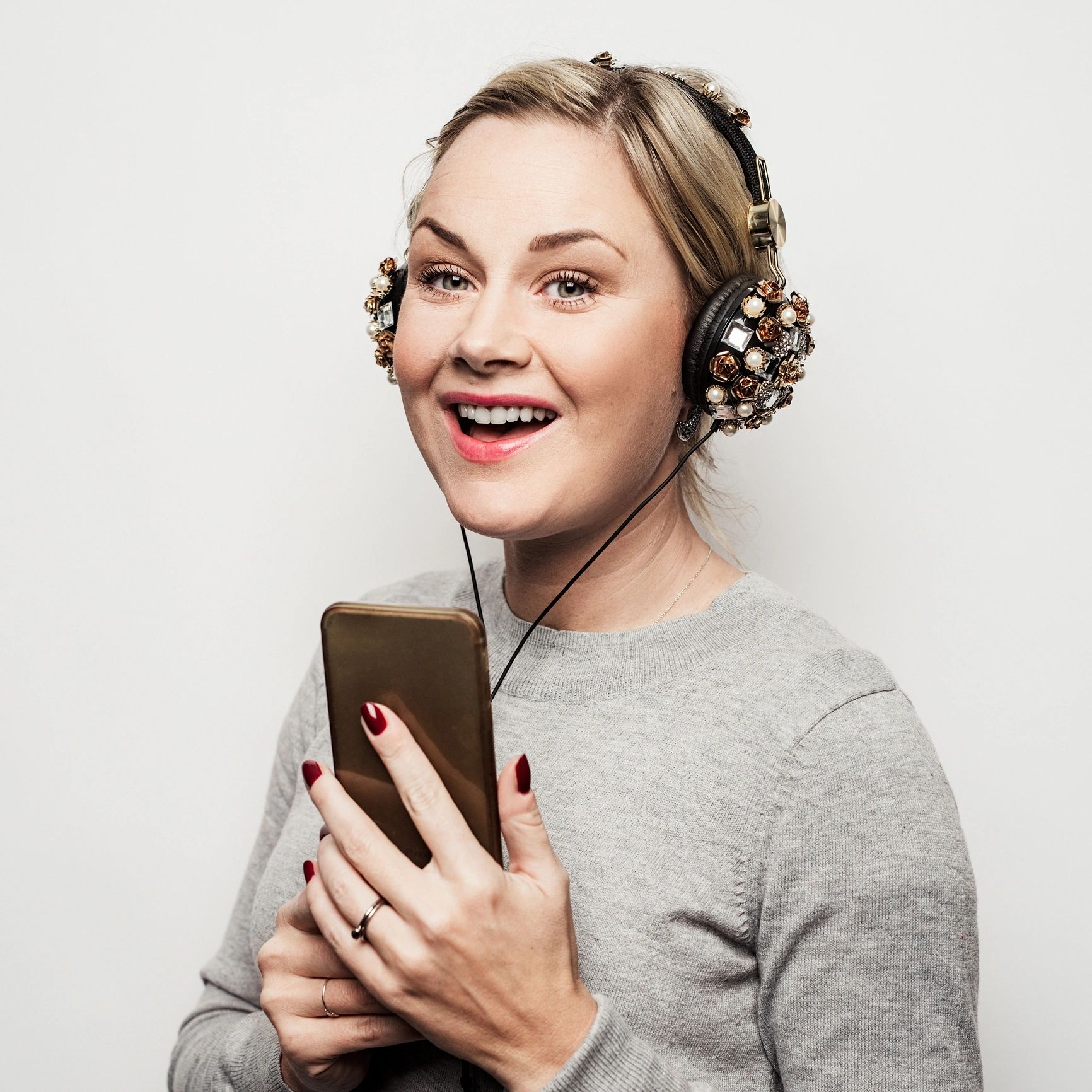 Customer wearing headphones